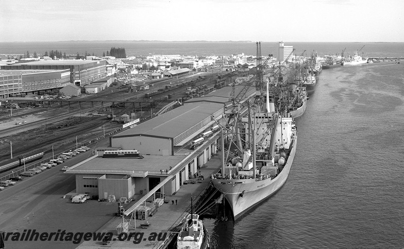 P14473
Yard, Fremantle, elevated view looking across the Passenger Terminal to the railway yards
