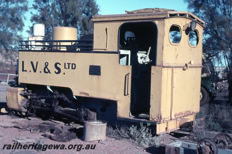 P14488
Lake View & Star Ltd. Loco, Orenstein & Koppel 0-6-0T, builders No.4242, Great Boulder mine, Kalgoorlie, side and end view, derelict, 
