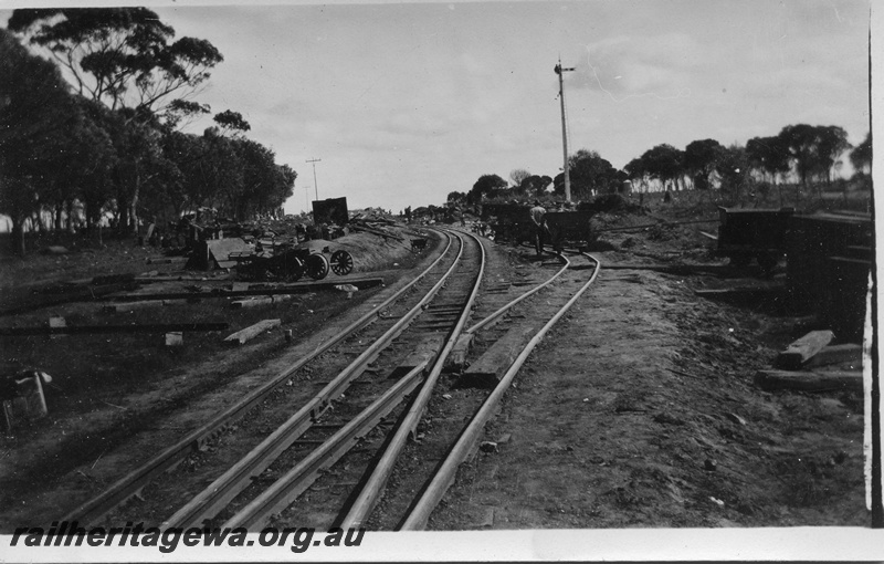 P14522
5 of 5 views of track construction possibly to lower the track through a cutting, view along the track, signal in the background
