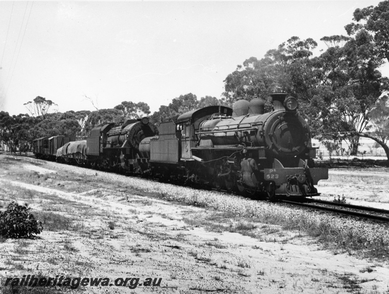 P14647
PR class 523 double heading with a V class separated by a J class water tank wagon, GSR line, goods train
