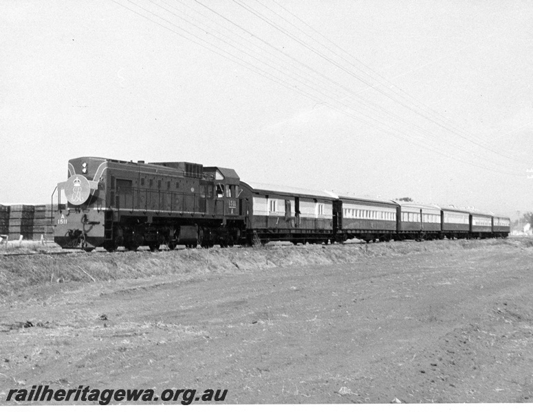P14681
3 of 3 views of the Royal Train, hauled by long hood leading A class 1511, transporting the Queen Mother to Bunbury, SWR line
