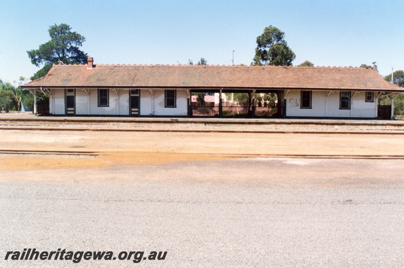 P14744
1 of 6 images of the station precinct and buildings at Tambellup, GSR line, station building, front view looking west 
