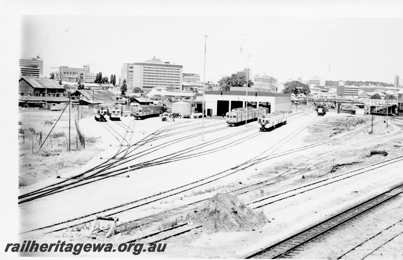 P14769
Railcar depot, Claisebrook, overall view looking west
