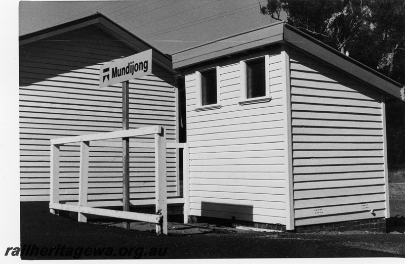 P14788
1 of 3 images of the station building at Mundijong, SWR line, nameboard, toilet block at the rear of the platform, front and side view
