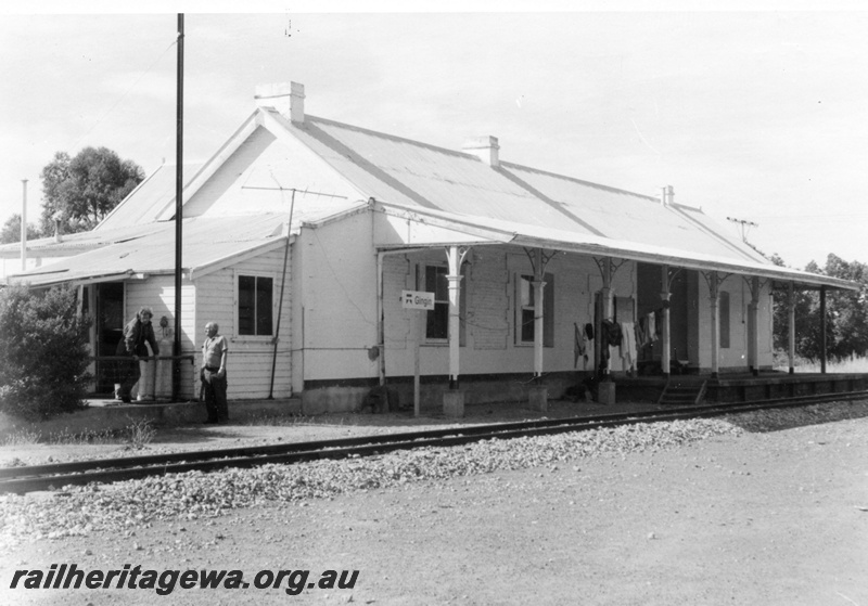 P14801
1 of 2 images of the station building at Gingin, MR line, end and trackside view.
