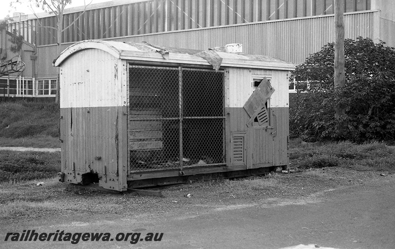 P14812
9 of 21 images of the railway precinct and station buildings at Subiaco, c1969, cut down van used for storage in poor condition, end and side view
