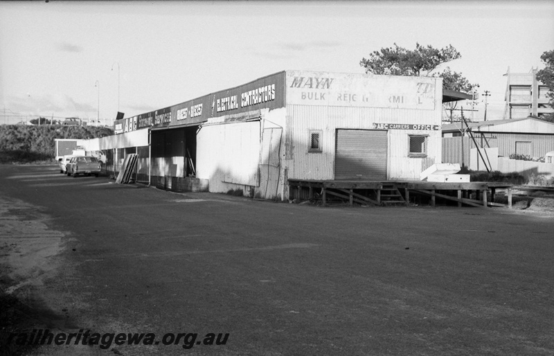 P14816
13 of 21 images of the railway precinct and station buildings at Subiaco, c1969, �Mayne Nicklass�  bulk freight shed, rear and end view
