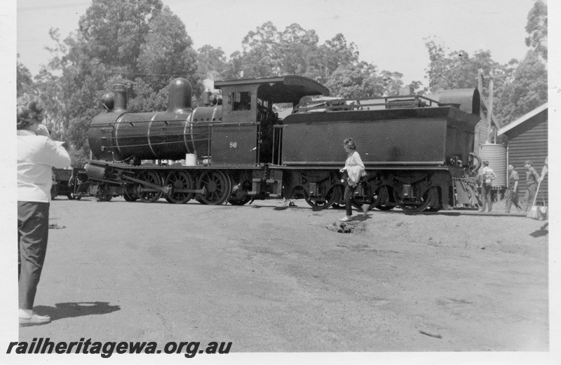 P14856
Bunnings YX class 86 steam locomotive, side and end view, Donnelly River Mill.
