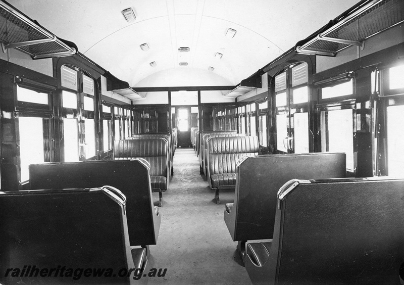 P14978
AY class suburban saloon type carriage showing overhead luggage racks.

