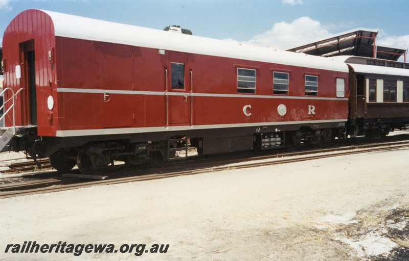 P15007
Commonwealth Railways (CR) AVEP class 350 relay van in RHWA ownership, Midland, end and side view
