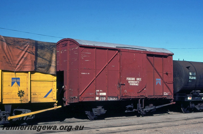 P15103
FDP class 13622 covered van used for transport of poisons traffic and stencilled to return to Kewdale.
