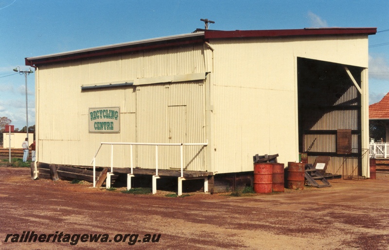 P15151
2 of 3 views of the abandoned goods shed at Wyalkatchem with the tracks removed and being used as a 