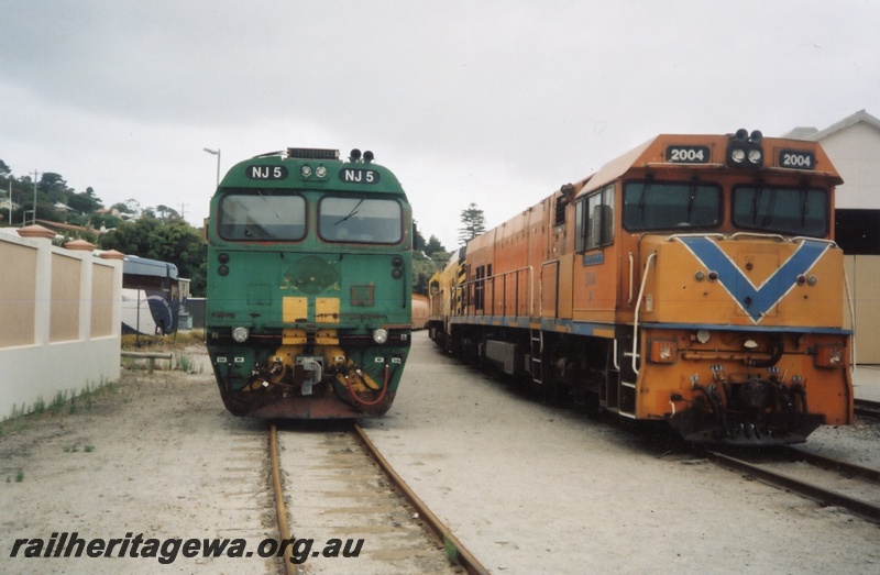 P15309
NJ class 5 in green and gold livery heading empty woodchip train on left track, front on view, P class 2004 