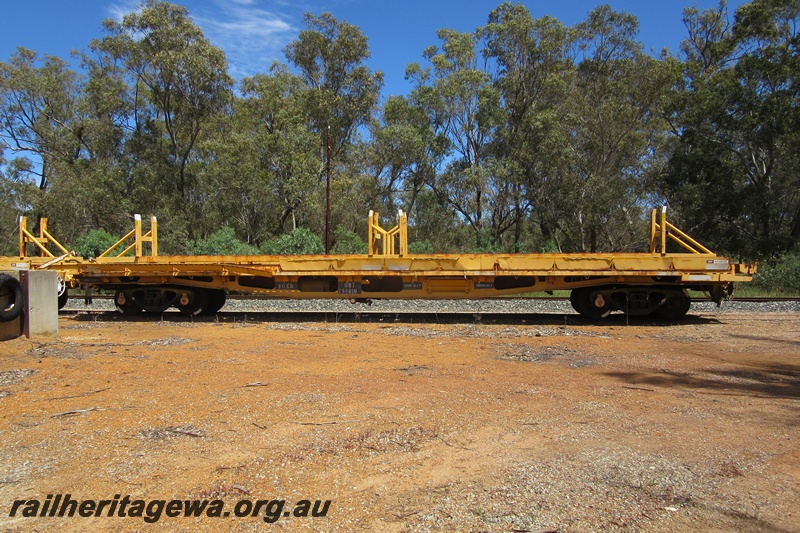 P15480
QUT class 25083U bogie flat wagon. converted from a QUA class to carry track, Coondle, CM line, side view
