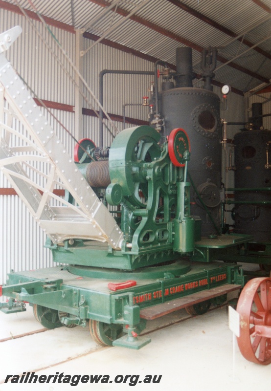 P15542
Steam crane restored at the Dardanup Heritage Park, front and side view, believed to be the crane that once operated on the Busselton jetty
