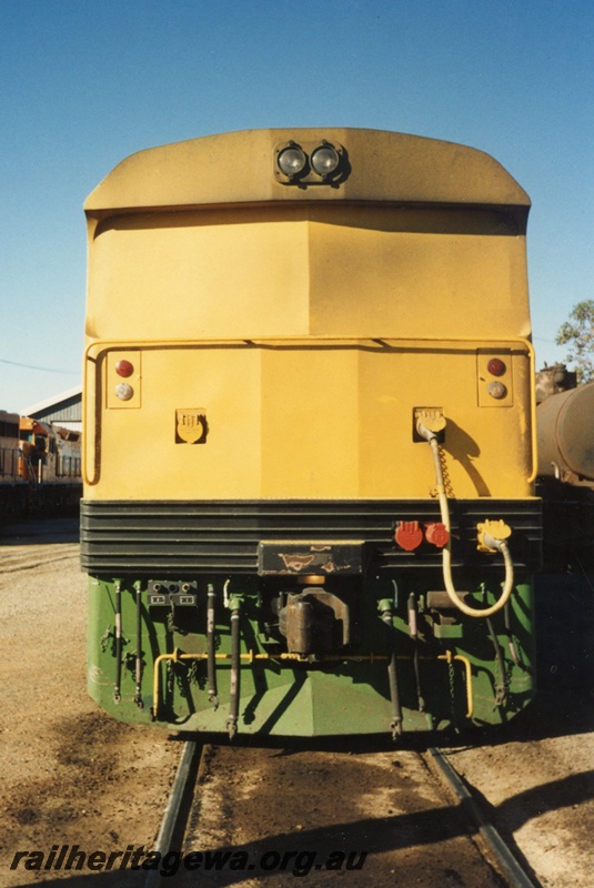 P15589
Australian National ALF class 24D in the green livery with yellow end, Forrestfield Yard, end view
