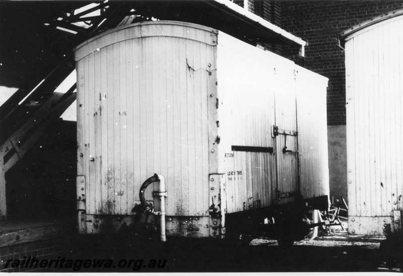 P15673
E class 1178 cool storage van in white livery, Fremantle, end and side view, c1968 
