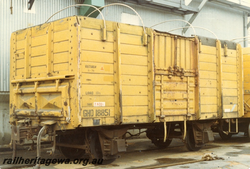 P15702
GHD class 18851 high sided open wagon, yellow livery, Beverley, GSR line, end and non brake lever side view
