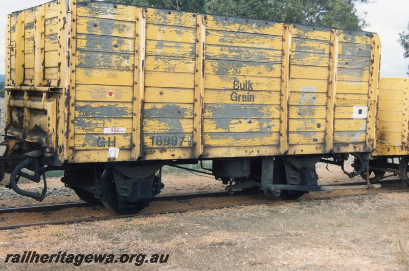 P15706
GH class 18997, planked high sided open wagon with the side doors replaced with planking, yellow livery with 