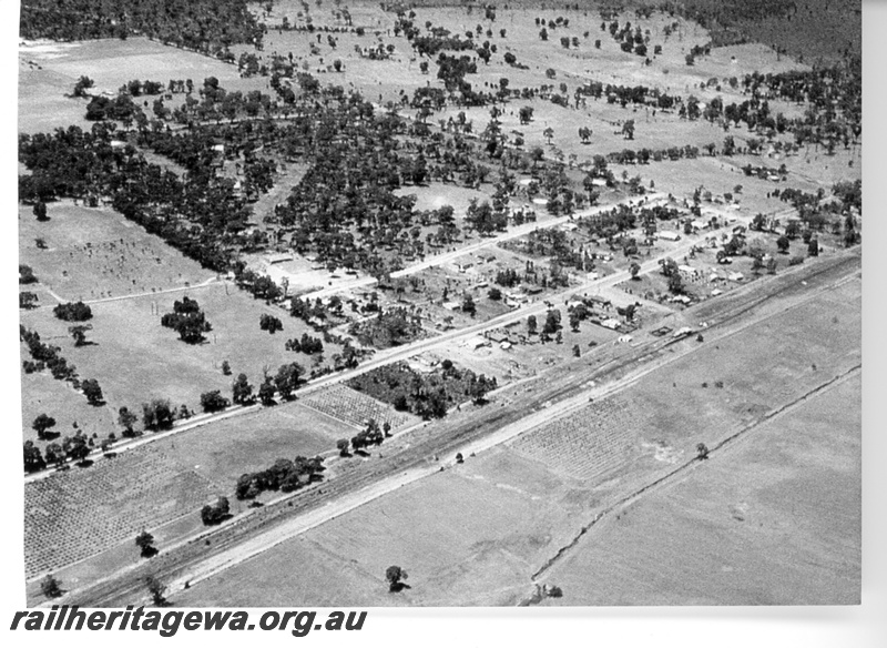 P15812
Station yard, Bakers Hill, aerial view taken from the north east. c1960s
