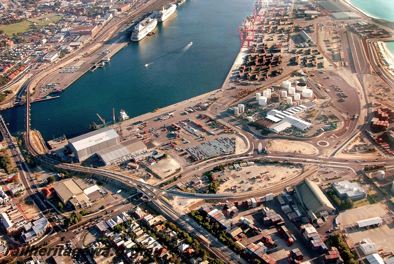 P15863
Tracks leading into North Wharf, aerial vie looking west
