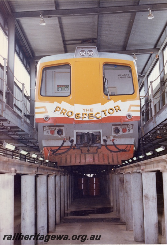 P16067
WCA class 903 standard gauge railcar pictured on the service road at the Forrestfield Carriage Shed.
