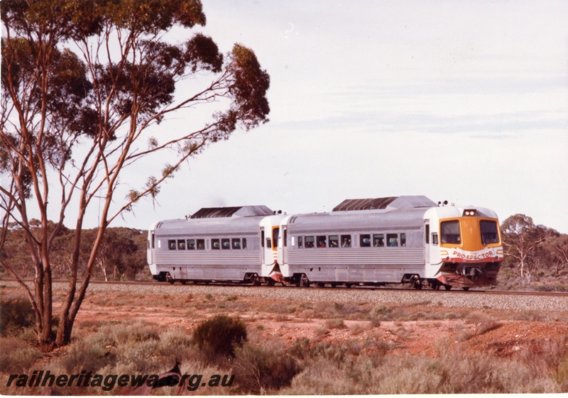 P16072
Two car Prospector set pictured in the Eastern Goldfields area.
