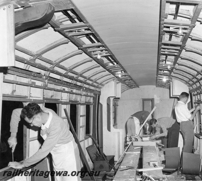 P16108
Interior view of the overhaul of a suburban diesel mechanical railcar.
