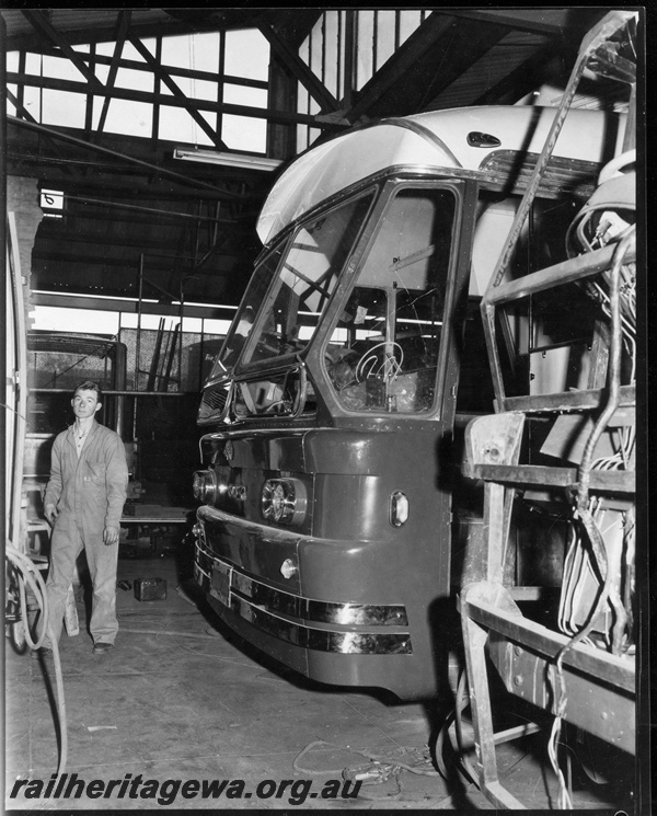 P16114
3 of 3. Guy Scenicruiser road coach being serviced at Kensington Street Railway Road Service depot at East Perth.
