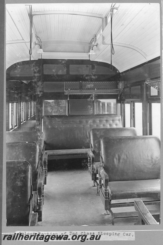 P16161
Commonwealth Railways (CR) BRPF class sleeping car, second class, interior view of the saloon portion 
