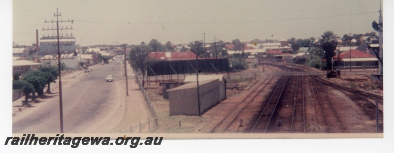 P16254
Rail tracks running through the centre of town, Northam, ER line, view from old footbridge
