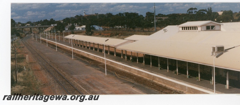 P16290
An overhead view of the Kalgoorlie Railway Station looking east after the introduction of the standard gauge railway.
