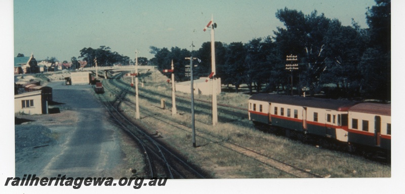 P16307
ADG class railcar set, crossover, signals, road bridge, Subiaco, ER line, looking east
