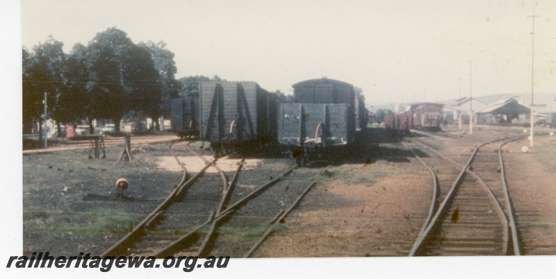 P16310
MRWA yard, goods vans, wagons, points, sidings, Midland Junction

