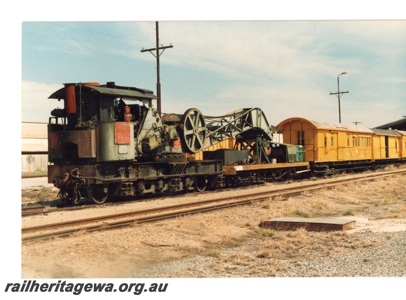 P16368
Breakdown train, Cravens 25 ton crane, yellow vans, East Perth, end and side view
