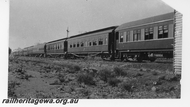 P16463
Commonwealth Railways (CR) passenger carriages, forming part of the 