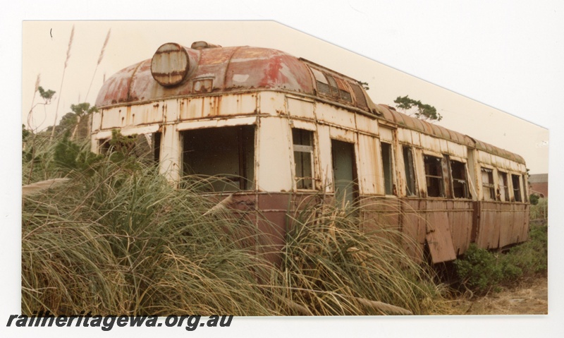 P16496
ADE class 447, in derelict condition, Albany, end and side view (through weeds)
