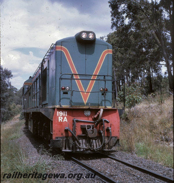 P16681
RA class 1911, in green with red and yellow stripe, bush setting, front view
