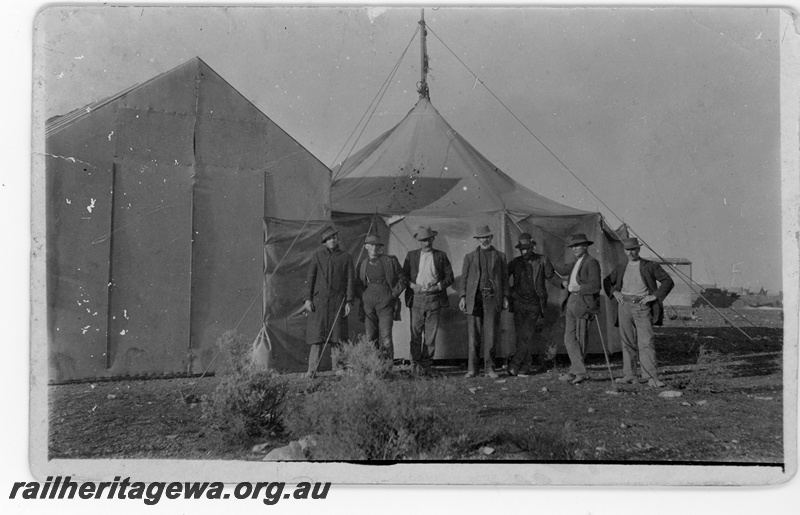 P16823
Commonwealth Railways (CR) - TAR line canvas house Unknown location. c1916
