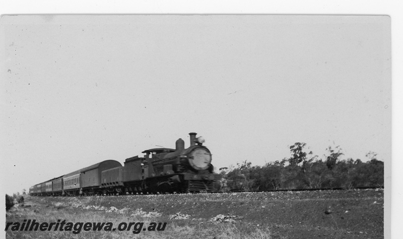 P16856
Commonwealth Railways (CR) - TAR line G class hauling Transcontinental express near Kalgoorlie.
