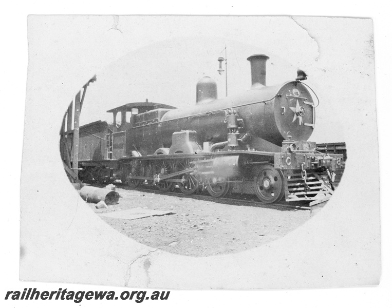 P16862
Commonwealth Railways (CR) - TAR line G class 8 steam locomotive. Unknown location.
