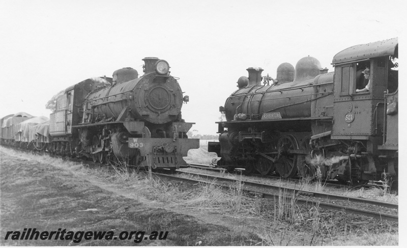 P17030
W class 903, on goods train, crossing PR class 521 