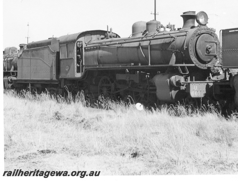 P17060
U class 661, a Pacific type 4-6-2 oil burner steam locomotive on the scrap road at Midland Workshops. 
