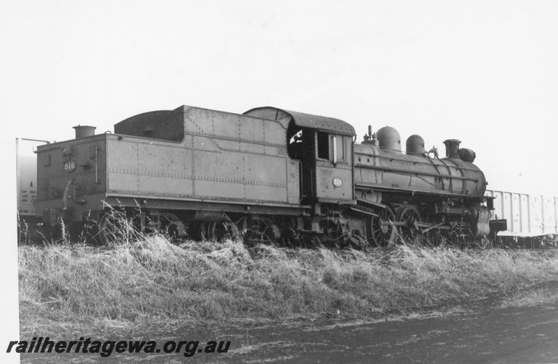 P17066
2 of 2, P class 516 steam locomotive on the scrap road, end and side view, Midland workshops.
