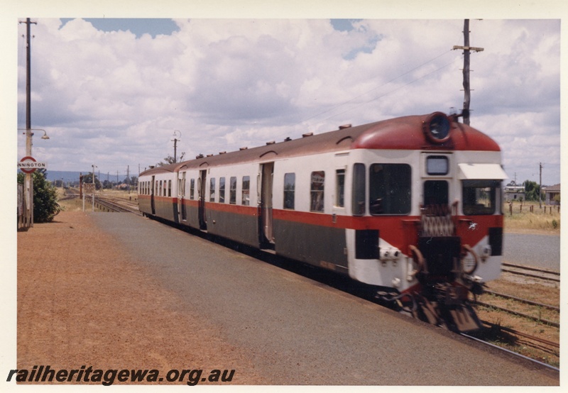 P17102
Suburban railcar, two car set, arriving Cannington station, SWR line, c1965
