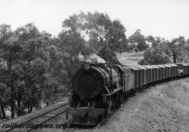 P17194
V class 1201, on down goods train No 11, near Swan View, ER line
