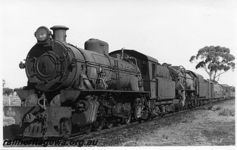 P17224
W class 959 and V class 1220, double heading goods train No 12, GSR line, front and side view
