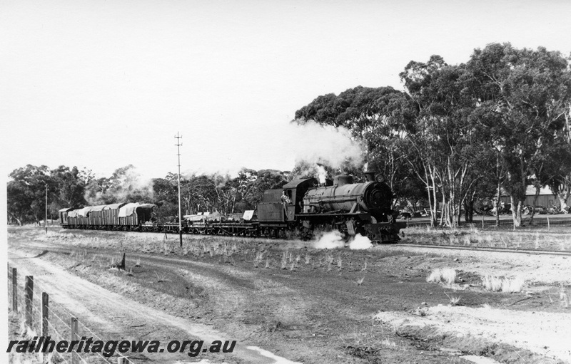 P17408
W class 901, on goods train, passing through rural countryside, c1969
