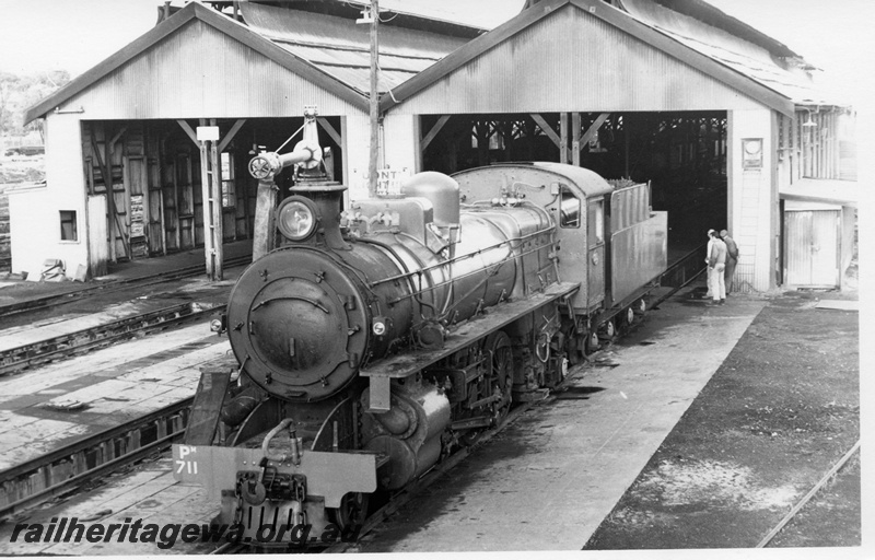 P17742
PM class 711 steam locomotive outside the former Northam Steam Loco Depot. ER line. Locomotive is still operational and is having repairs to Fireman's leading window.
