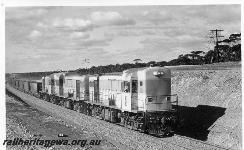P17895
H class 5, H class 3, H class 2, triple heading empty ballast train, on new standard gauge section between Kalgoorlie and Bonnie Vale, EGR line
